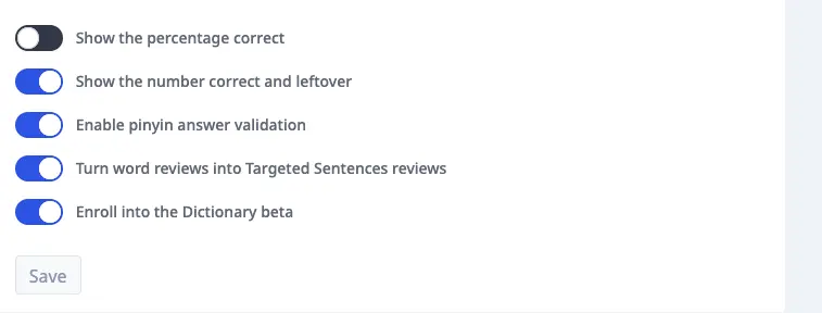 application settings targeted sentences