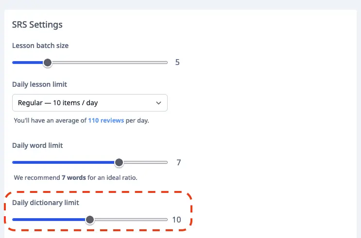 daily dictionary limit